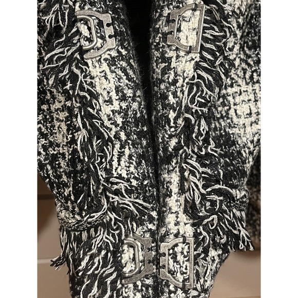 CAbi Carol Womens Lined Jacket/Blazer Black&White Tweed Plaid Fringe Trim Size 8 - Picture 7 of 14